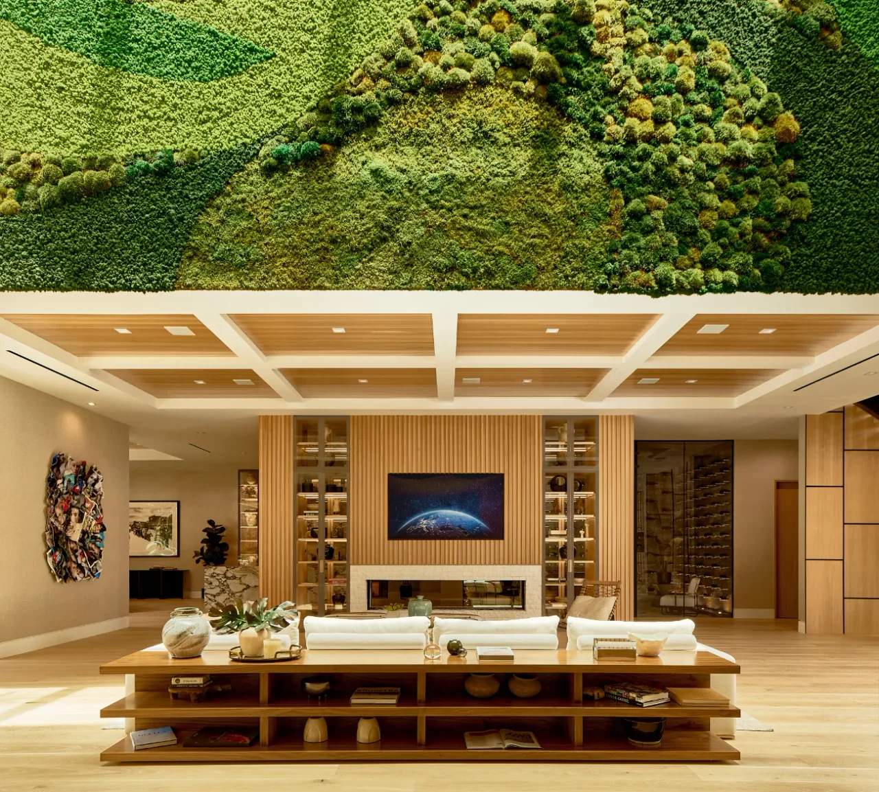 Dining room below a planted wall at Chalon Road.