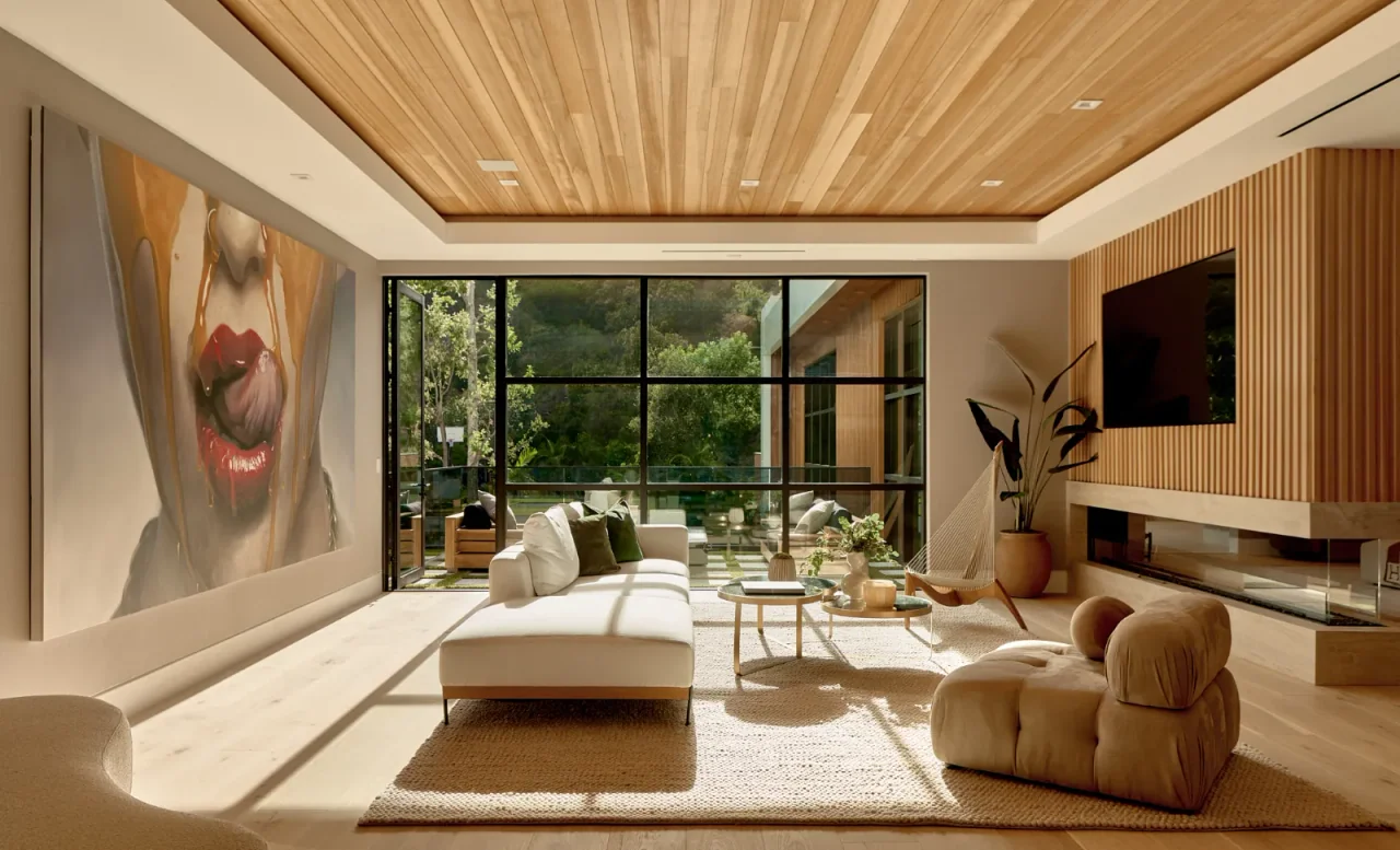 Living area beside full-height windows at Chalon Road.