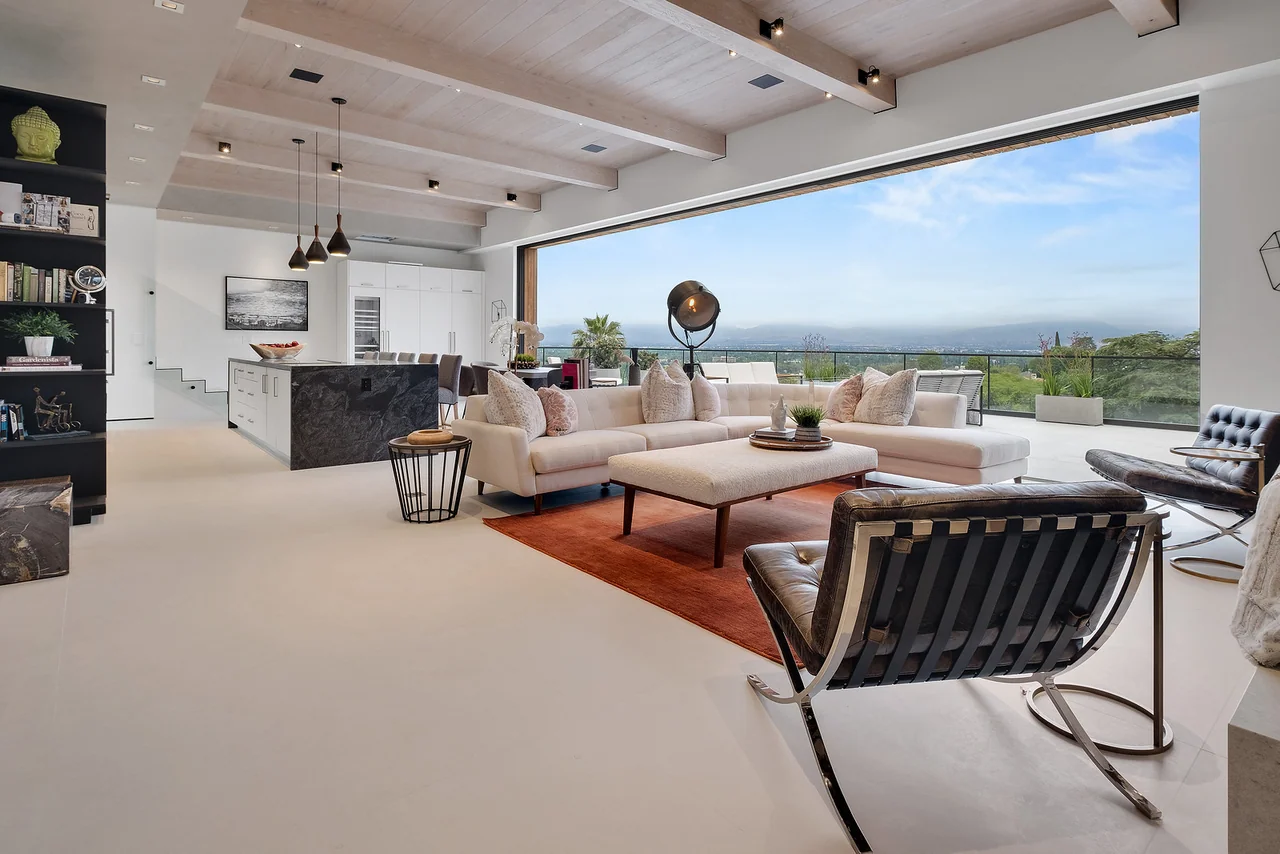 Living room opening to the hillside at Dixie Canyon.