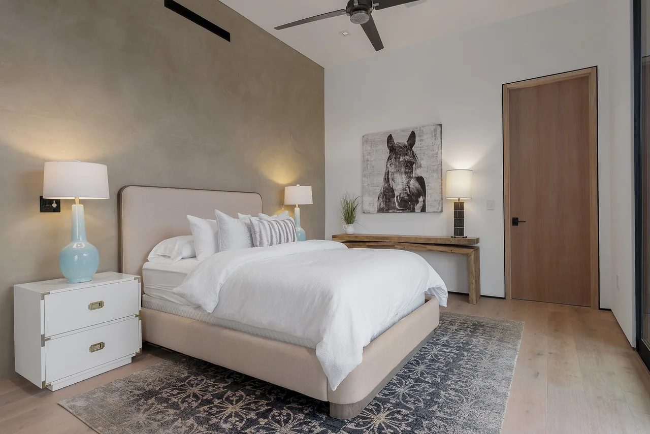 Bedroom with terrace doors at Dixie Canyon.