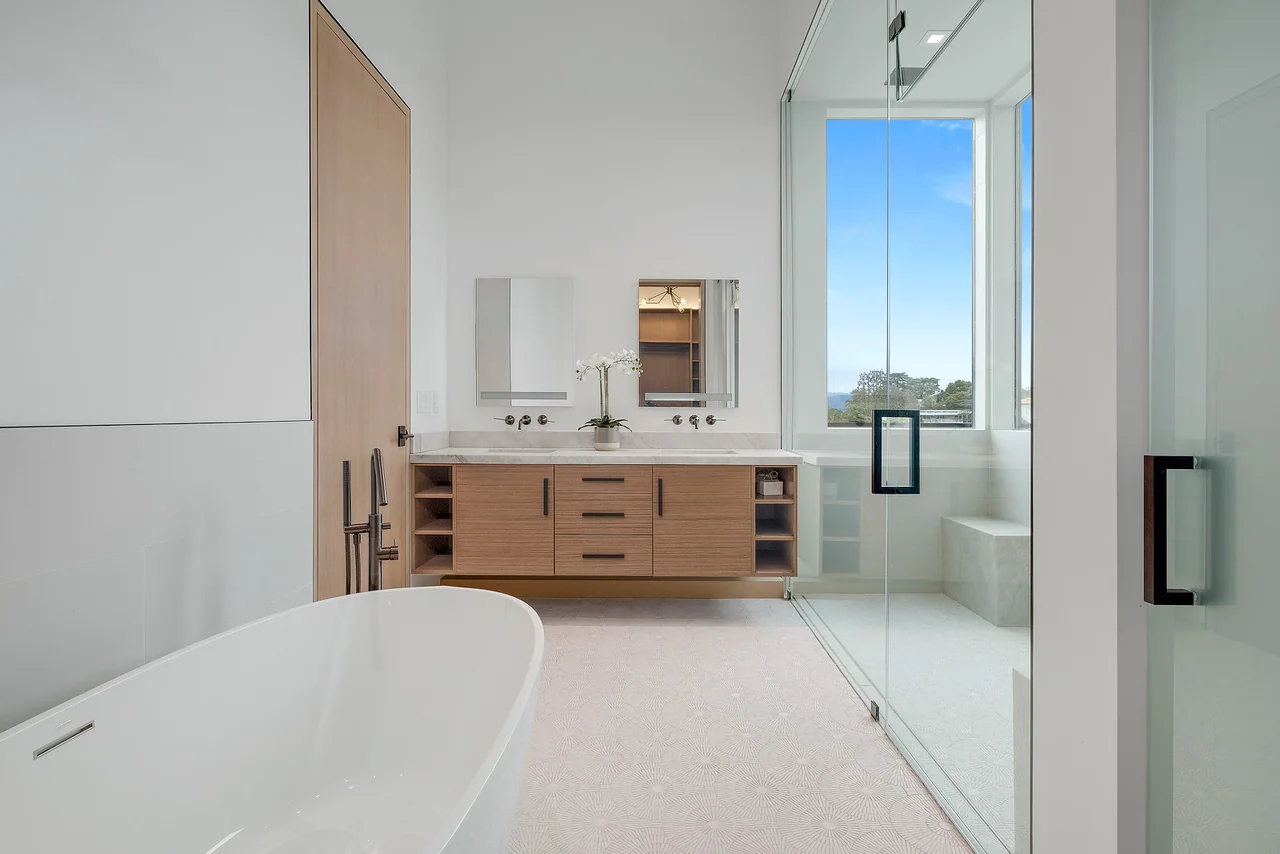 Bathtub beneath tall windows at Dixie Canyon.
