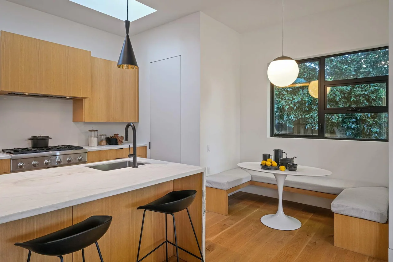 Kitchen counter beside a garden window at Halderman Street.