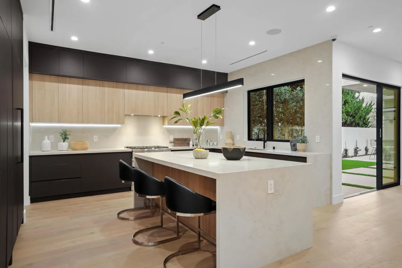 Kitchen island beside the garden at Nowita Place.