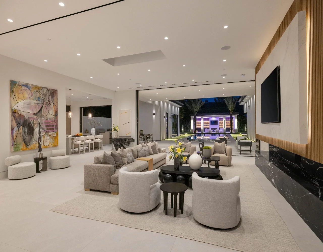 Long view across the living room at Petit Avenue.
