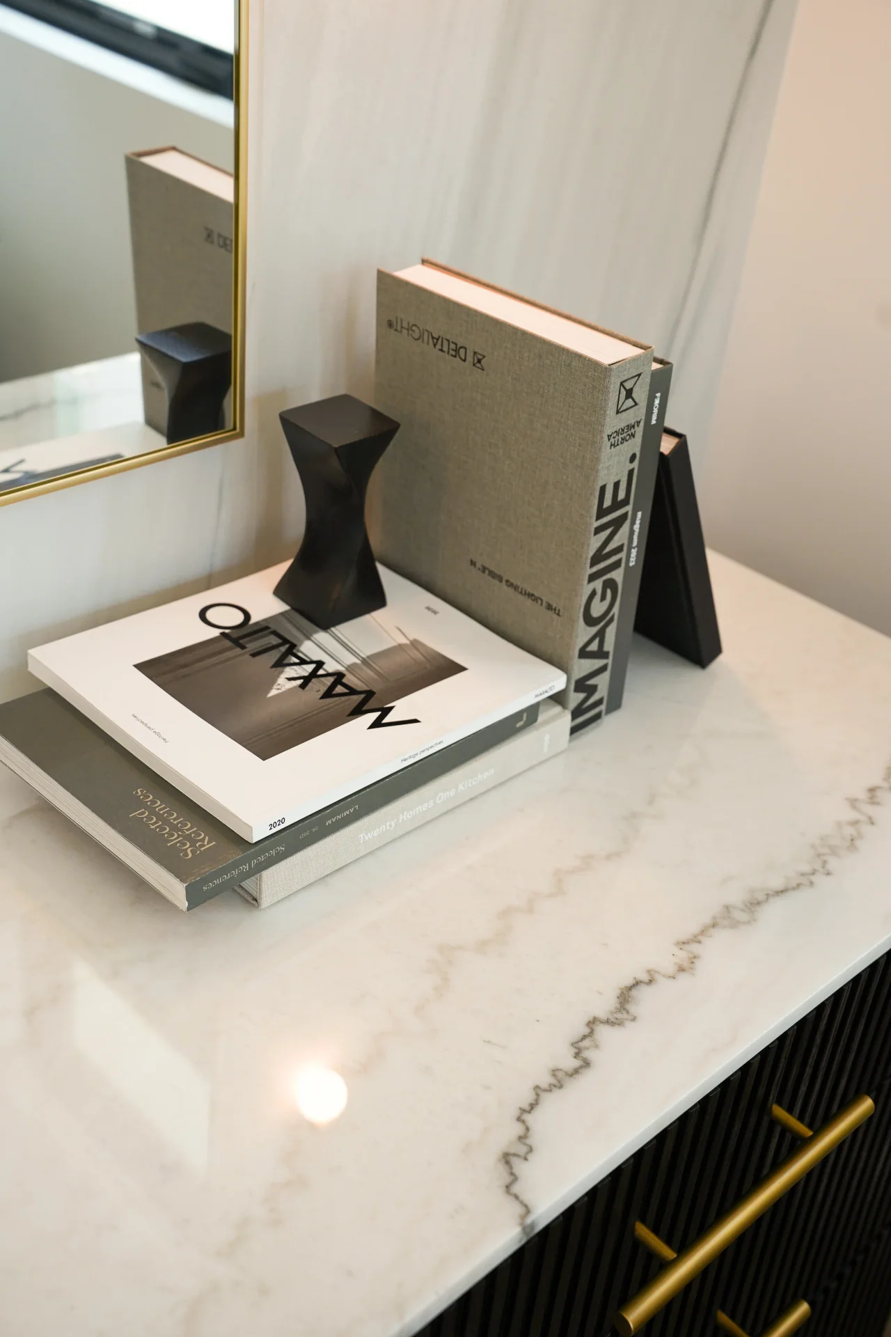 Vanity countertop and mirror at Rio Flora Place.