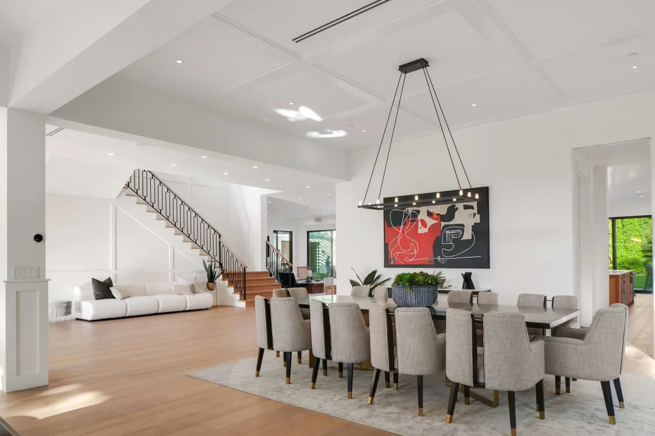Dining area beside the staircase at South Bundy Drive.