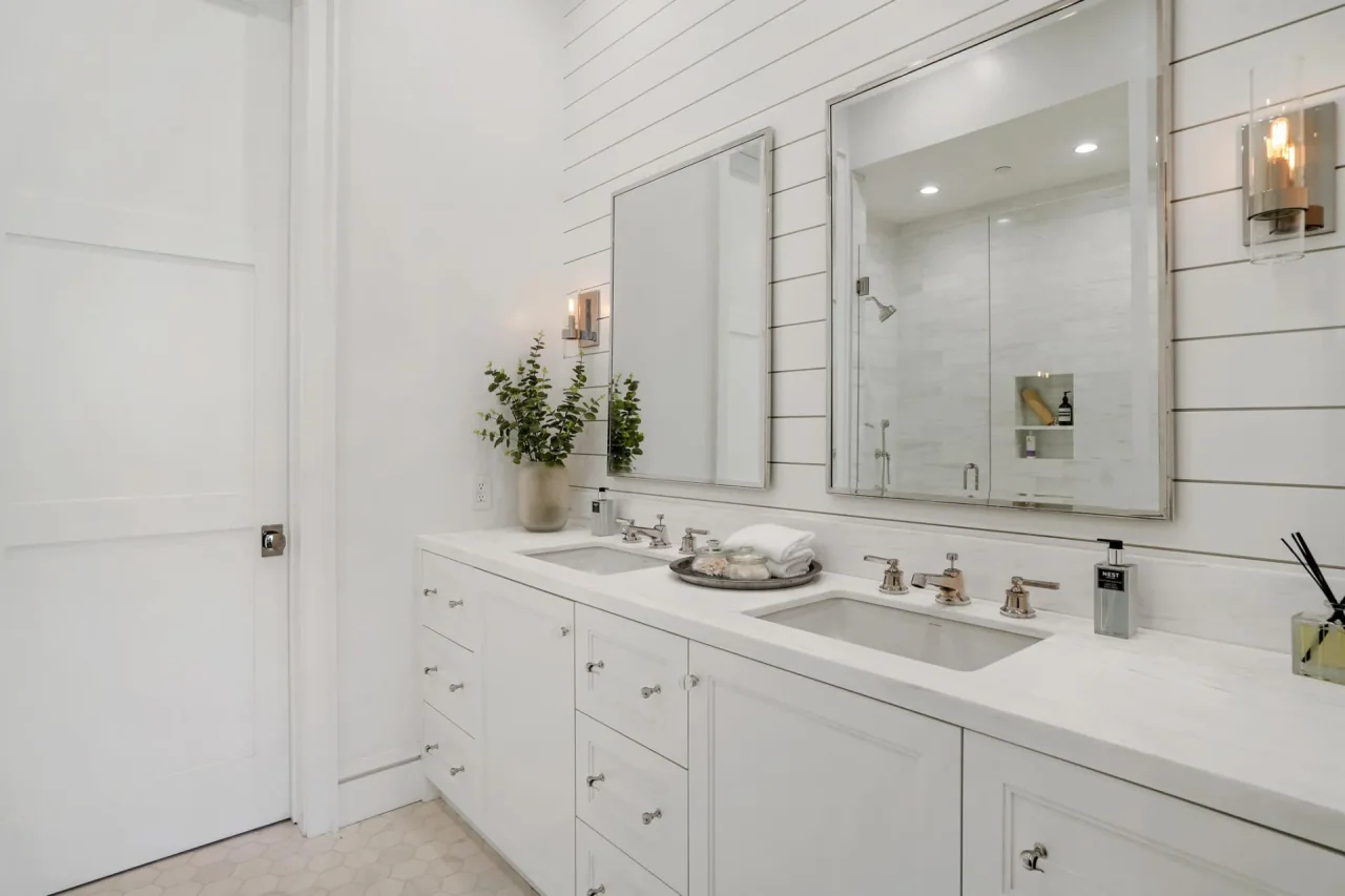 Wide bathroom vanity at South Bundy Drive.